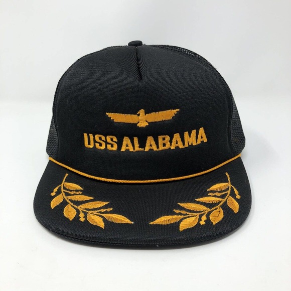 Vintage USS Alabama Black Snap Back Mesh Truckers Cap Gold Scrambled Eggs Navy - Picture 2 of 9